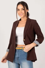 armonika Women's Brown Single-breasted Jacket with Stripes Inside the Sleeves