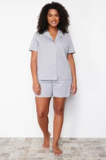 Trendyol Curve Gray Shirt Collar Short Knitted Pajamas Set