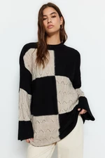 Trendyol Black Color Block Knitted Knitwear with Openwork/Perforated Sweaters