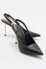 LuviShoes LABİN Women's Black Skin Buckle High Heeled Shoes