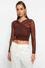 Trendyol Brown Draped Tulle Body