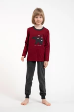 Boys' pyjamas Morten, long sleeves, long trousers - burgundy/dark melange