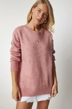 Happiness İstanbul Dámský středně růžový oversize pletený svetr
