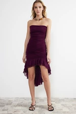 Trendyol Purple Fitted Ruffle Detailed Knitted Tulle Dress
