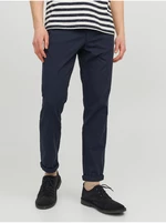 Tmavomodré pánske skrátené chino nohavice Jack & Jones Marco