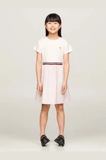 Dievčenské bavlnené šaty Tommy Hilfiger ružová farba, mini, áčkový strih