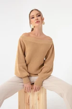 Lafaba Women's Tan Boat Neck Sweater