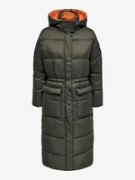 Kaki dámsky prešívaný zimný kabát s kapucňou ONLY Puk
