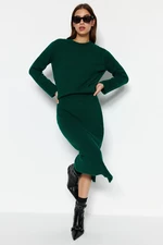 Trendyol Smaragdovo zelená sukňa s jemnou textúrou, sveterový top-set