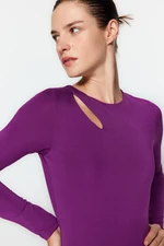 Trendyol Purple Cut Out/Window Detailed Crew Neck Snap Fastener Flexible Knitted Body