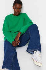 Trendyol Green Oversize/Comfortable fit Basic Crew Neck Thick/Polar Fleece Knitted Sweatshirt