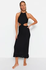 Trendyol Black Fitted Maxi Knitted Cut Out/Window Beach Dress