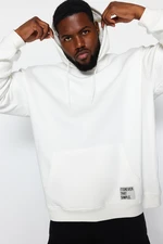 Trendyol Ecru Plus Size Oversize Hooded with Label Inside Polar/Warm Sweatshirt