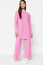 Trendyol Pink Pearl and Tulle Detailed Sweater-Pants Knitwear Set