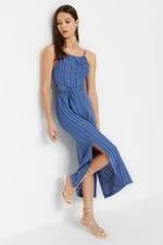 Trendyol Indigo Belted Fitted Midi Woven Woven Dress