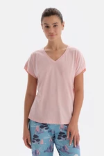 Dagi Light Pink V-Neck Short Sleeve Pajama Top