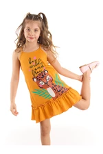 Mushi Leo Girl's Leopard Print Orange Straps Cotton Dress