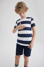 DEFACTO Boy Regular Fit Crew Neck Striped Patterned Short Sleeve T-Shirt