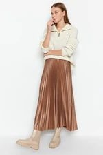 Trendyol Mink Pleated Maxi Knitted Skirt