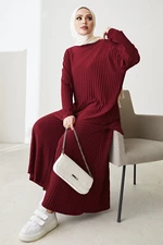 InStyle Mila Pleated Trousers Tunic Double Suit - Claret Red