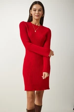 Happiness İstanbul Women's Red Corded A-Line Knitwear Dress