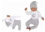 Z&amp;Z 3-dílná soupravička body, tepláčky a čepička Hi I´m new here  - šedá, vel. 50 (0-1m)