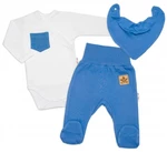Baby Nellys 3-dílná sada Body dl. rukáv s kapsou, šátek, polodupačky, modrá, bílá, vel. 50 (0-1m)
