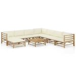 9 Piece Garden Lounge Set with Cream White Cushions Bamboo