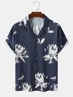 Mens Calico Blossom Printed Front Buttons Skin Friendly Shirts