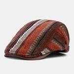 Collrown Men Knit Stripe Pattern Patchwork Retro Casual Outdoor Forward Hat Beret Hat