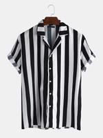 Mens New Fashion Trendy Black Striped Short Sleeved Shirts