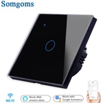 Somgoms SM-11W-EU Tuya WiFi Wireless 1Gang 2 Way Smart Wall Touch Switch AC 100V/220V Wireless Wall Light Switch EU/UK S