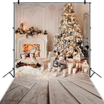 Gray Chic Wall Photo Background Fireplace Winter Christmas Tree Candle Gift Kid Toy Floor Party Photo Backdrop