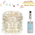 SKYFIRE 50/100 LEDs Music Fairy String Light Silver Wire Twinkle Starry Lights with Remote Control Timer 32.8ft USB Powe