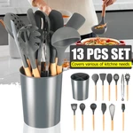 12 Pcs Non-stick Wooden Handle Silicone Kitchen Utensil Set Heat-Resistant Cookware Kit with Storage Box