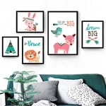 Nordic Frameless Cartoon Animal Bears Pink Deer Poster Wall Art Canvas Paintings Nursery Pictures For Baby Kids Room Dec