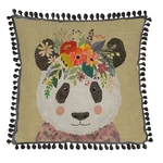 Vankúš s prímesou ľanu Little Nice Things Floral Panda, 45 x 45 cm