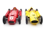 Bundle of 2 Cars 1956 Ferrari D50 20 Andre Pilette 6th Place Grand Prix of Belgium (Yellow) and 1955 Ferrari Lancia D50 6 Alberto Ascari Winner Grand