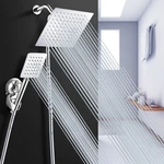 Square Stainless Steel Shower System Large Angle-adjustable Shower Head Adjustable Rotate Ball Five-piece Shower Set
