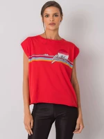 Women's red cotton T-shirt with print