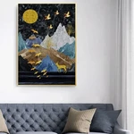 Mountain And Animals Print Pattern Canvas Painting Unframed Wall Art Canvas Living Room Home Decor