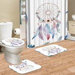 4Pcs Bath Beach Shells Shower Curtain Dream Catcher Toilet Mat Seat Cover Rug