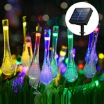 6.5M 30LED Solar Water Drop String Lights Wide Angle LED Raindrop Teardrop Outdoor Fairy String Lights for Christmas Tre