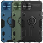 Nillkin for iPhone 13 Protective Case Armor Anti-Peeping Slide Lens Cover with Bracket Anti-Scratch Shockproof Back Cove