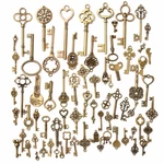 70Pcs Vintage Bronze Skeleton Heart Key Pendants DIY Accessaries