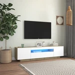 804432TV Cabinet with LED Lights White and Sonoma Oak 63"x14"x16"