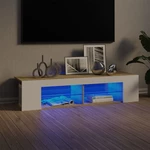 TV Cabinet with LED Lights White and Sonoma Oak 53.1"x15.4"x11.8"