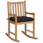 VidaXL Rocking Chair with Black Cushion Solid Teak Wood for Living Room Bedroom