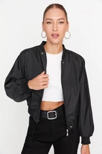 Trendyol Black Oversize Shirring Detailed Waterproof Bomber Jacket Coat