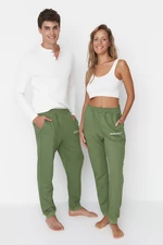 Trendyol Khaki Unisex Regular/Normal Cut Printed Knitted Elastic Legs Thick Cotton Sweatpants